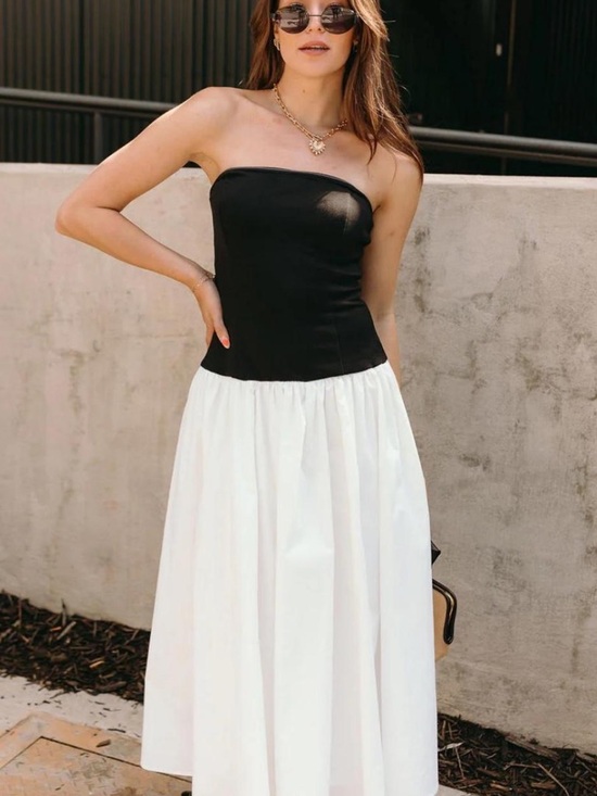 Zara Dresses & Skirts - Zara Strapless Black Bodice with White Midi Skirt
